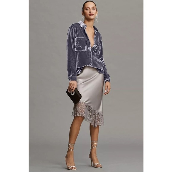 NWT Anthropologie Pilcro The Hadley Relaxed Velvet Buttondown Shirt Sz SP Petite - Picture 1 of 13